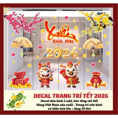 Combo Decal Trang trí Tết 2.026 - Dán kính, dán tường size lớn, chỉ 335.000đ