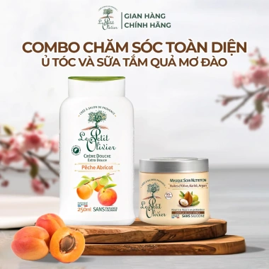 Combo Dưỡng Ẩm Toàn Diện Le Petit Olivier – Kem ủ tóc mượt, Sữa tắm mơ đào, 660.000₫