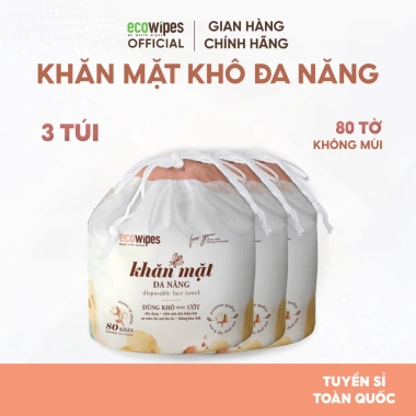 Combo EcoWipes 1-3 túi khăn mặt khô đa năng 80 tờ 75gsm không mùi Giá 47.000₫ 10