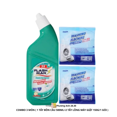 Combo Flashman Tẩy Bồn Cầu + 2 Gói Bột Tẩy Lồng Saiza 150g - Giá 99.000₫