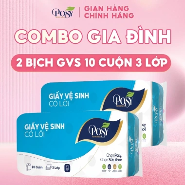 Combo gia đình 2 bịch Giấy vệ sinh Posy 10 cuộn 3 lớp, lõi mềm tan nhanh, giá 129.000₫ 10 Combo gia đình 2 bịch Giấy vệ sinh Posy 10 cuộn 3 lớp, lõi mềm tan nhanh, giá 129.000₫ 10