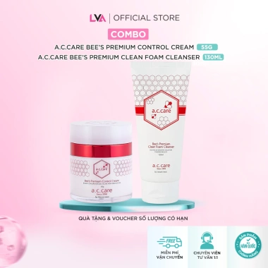 Combo giảm mụn cấp ẩm da nọc ong - Kem dưỡng & Sữa rửa mặt AC Care Vacure:treat