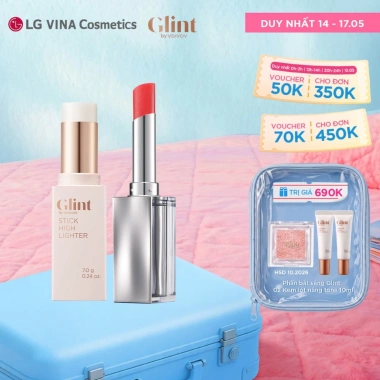 Combo Glint Stick Highlighter & Glint Glow Lip Balm, Nhũ bắt sáng, Son dưỡng ẩm, 860.000 VND Combo Glint Stick Highlighter & Glint Glow Lip Balm, Nhũ bắt sáng, Son dưỡng ẩm, 860.000 VND