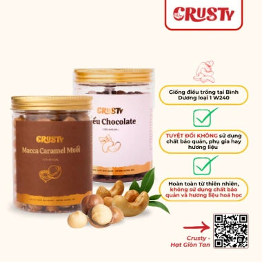 Combo Hạt Điều và Hạt Macca 2 Vị Chocolate và Caramel Muối Crusty 125g Giá Ưu Đãi 190k