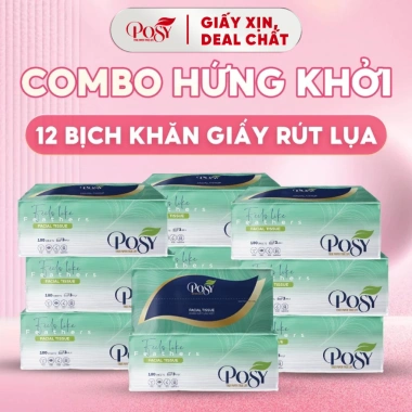 Combo Hứng Khởi 12 Bịch Khăn Rút Posy Khổ Lớn 180 Tờ 3 Lớp Mềm Mịn - 155.000 VND