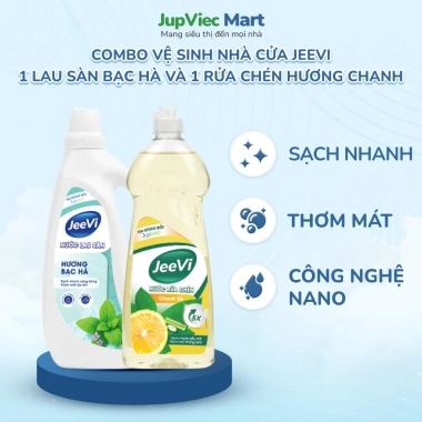 Combo JeeVi 1.000ml Nước Lau Sàn + 750ml Nước Rửa Chén - Nhà Sạch, Bát Sáng Bóng, Giá 58k 4 Combo JeeVi 1.000ml Nước Lau Sàn + 750ml Nước Rửa Chén - Nhà Sạch, Bát Sáng Bóng, Giá 58k 4