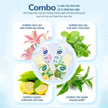 Combo JeeVi 1.000ml Nước Lau Sàn + 750ml Nước Rửa Chén - Nhà Sạch, Bát Sáng Bóng, Giá 58k