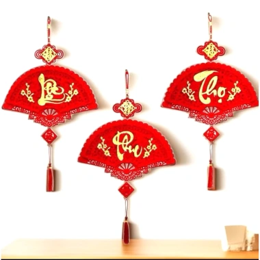 Combo Khánh Quạt Nhung Chữ Tết Phúc Lộc Thọ Đỏ May Mắn - BigLove Giá 29.000 2