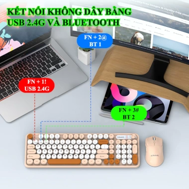 Combo K‑Snake WK300: Bàn phím & chuột không dây, nút tròn, 2.4G + Bluetooth, 554.000₫