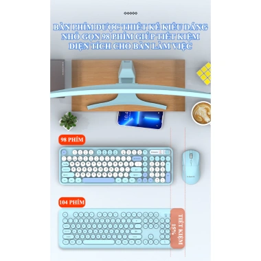 Combo K‑Snake WK300: Bàn phím & chuột không dây, nút tròn, 2.4G + Bluetooth, 554.000₫