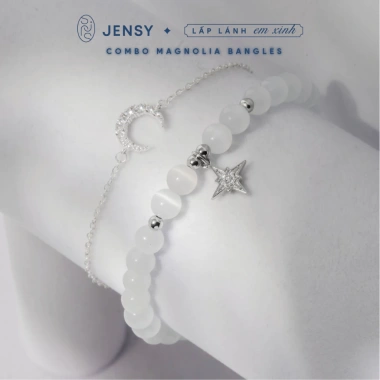 Combo Lắc Tay Trăng Sao Đá Opal Bạc 925 Cao Cấp JENSY Magnolia - Vòng Tay Nữ Ưu Đãi 746k