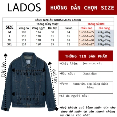 Combo Lados 7.101 áo khoác jean cao cấp + áo thun 9.021 trắng 100% cotton - Giá 472.000 VND