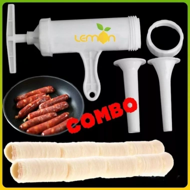 Combo làm lạp xưởng chuyên nghiệp: Dụng cụ nhồi thịt, vỏ collagen 25mm, mai quế lộ 200ml - Giá chỉ 149.000₫