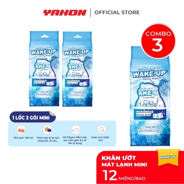 Combo lốc khăn ướt mini WAKE-UP 12 miếng 3 gói - mát lạnh, khử mùi, tiện du lịch thể thao, giá ưu đãi 84.000₫