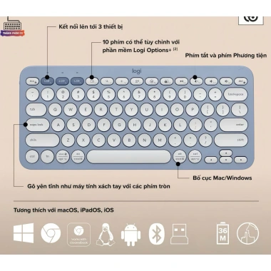 Combo Logitech K380s + M350s Bluetooth - Bàn phím yên tĩnh, chuột di động, Easy‑Switch, giảm giá 444k 3