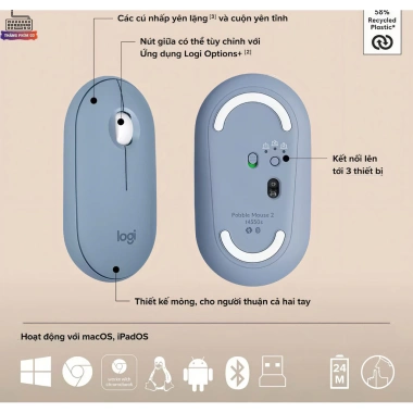 Combo Logitech K380s + M350s Bluetooth - Bàn phím yên tĩnh, chuột di động, Easy‑Switch, giảm giá 444k 4