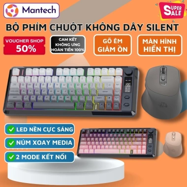 Combo Mantech M75 Silent Không Dây Bluetooth 2.4GHz + Chuột LED RGB Pin Sạc Siêu Trâu Giá 489.000₫
