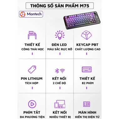 Combo Mantech M75 Silent Không Dây Bluetooth 2.4GHz + Chuột LED RGB Pin Sạc Siêu Trâu Giá 489.000₫
