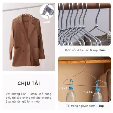 Combo móc treo quần áo nhôm chịu tải, chống thời tiết, đa năng bảo vệ áo - 70.000₫