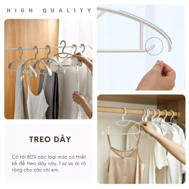 Combo móc treo quần áo nhựa chịu tải cao, chống trượt, đa năng cho trẻ em