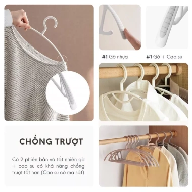 Combo móc treo quần áo nhựa chịu tải cao, chống trượt, đa năng cho trẻ em