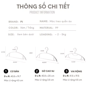 Combo móc treo quần áo nhựa chịu tải cao, chống trượt, đa năng cho trẻ em
