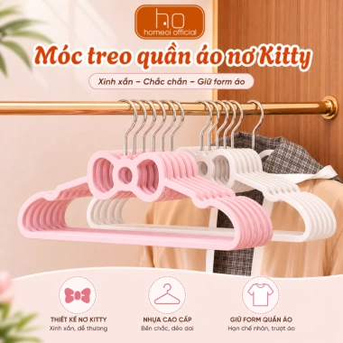 Combo móc treo quần áo nơ Kitty Rãnh chống trượt 2 dây mắc váy nhựa PP dẻo giá 58k