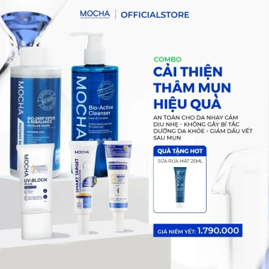 Combo Mocha Da Mụn: Tẩy Trang, Rửa Mặt, Chống Nắng, Gel Mụn, Kem Giảm Thâm 1,288,000₫