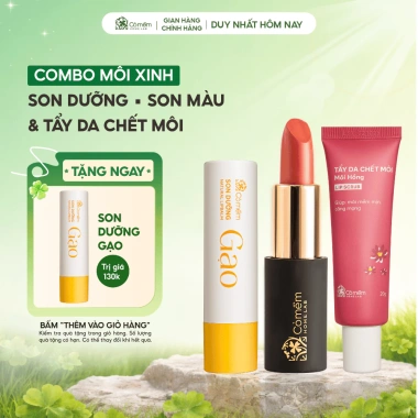 Combo Môi Hồng Son Lụa Diễm, Son Gạo Dưỡng Môi, Tẩy Da Chết Cỏ Mềm 498.000 VND Combo Môi Hồng Son Lụa Diễm, Son Gạo Dưỡng Môi, Tẩy Da Chết Cỏ Mềm 498.000 VND