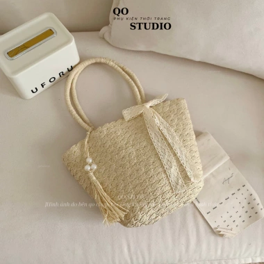 Combo Mũ Cói Mềm Vành Ren và Túi Cói Dệt Dày Dặn Chuẩn Đẹp Nữ QO STUDIO 107k