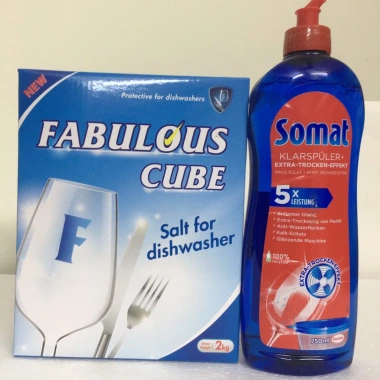 Combo Muối Rửa Bát Chén 2kg và Nước Làm Bóng Sômat 750ml Giá Ưu Đãi 135k