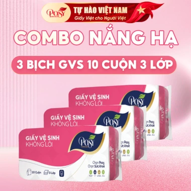 Combo Nắng Hạ 3 Bịch Giấy Vệ Sinh Posy 10 Cuộn 3 Lớp - Mềm Mịn An Toàn Da Giá 193.500 VND