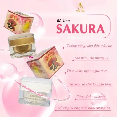 Combo ngày đêm Sakura dưỡng trắng da mờ nám tàn nhang giảm thâm sạm chính hãng