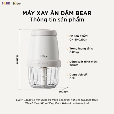 Combo Nồi Nấu Chậm Bear 0.8L + Máy Xay Ăn Dặm 0.3L - Giá 989.000đ cho bé 6