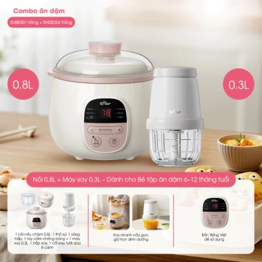 Combo Nồi Nấu Chậm Bear 0.8L + Máy Xay Ăn Dặm 0.3L - Giá 989.000đ cho bé 10