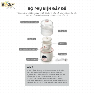 Combo Nồi Nấu Chậm Bear 0.8L + Máy Xay Ăn Dặm 0.3L - Nấu nhanh, Xay mịn, 1.047.000 VND 5