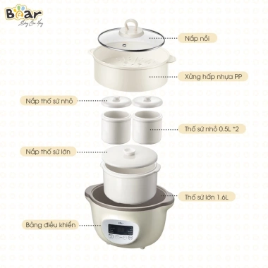 Combo Nồi Nấu Chậm Bear 1.6L và Máy Xay Ăn Dặm Bear 4H02S Tiết kiệm an toàn cho bé 4