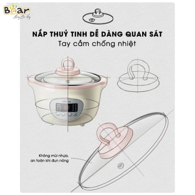 Combo Nồi Nấu Chậm Bear 1.6L và Máy Xay Ăn Dặm Bear 4H02S Tiết kiệm an toàn cho bé 5