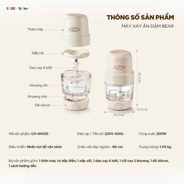 Combo Nồi Nấu Chậm Bear 1.6L và Máy Xay Ăn Dặm Bear 4H02S Tiết kiệm an toàn cho bé 9
