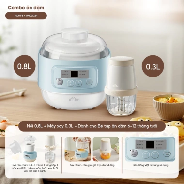 Combo Nồi Nấu Chậm Bear A08T8 0.8L - Máy Xay Ăn Dặm CH-5H02D24 0.3L - Giá chỉ 984.000 VND, tiết kiệm đa năng 10 Combo Nồi Nấu Chậm Bear A08T8 0.8L - Máy Xay Ăn Dặm CH-5H02D24 0.3L - Giá chỉ 984.000 VND, tiết kiệm đa năng 10