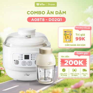 Combo Nồi Nấu Chậm Bear A08T8 0.8L + Máy Xay Ăn Dặm D02Q1 0.6L - Giá ưu đãi 1.115.000 VND