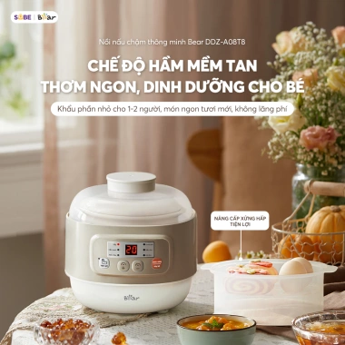 Combo Nồi Nấu Chậm Bear A08T8 0.8L + Máy Xay Ăn Dặm D02Q1 0.6L - Giá ưu đãi 1.115.000 VND