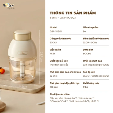 Combo Nồi Nấu Chậm Bear A08T8 0.8L + Máy Xay Ăn Dặm D02Q1 0.6L - Giá ưu đãi 1.115.000 VND