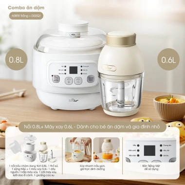 Combo Nồi Nấu Chậm Bear A08T8 0.8L + Máy Xay Ăn Dặm D02Q1 0.6L - Giá ưu đãi 1.115.000 VND