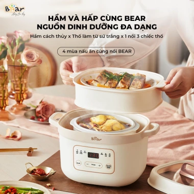 Combo Nồi Nấu Chậm Bear NNC16 1.6L + Máy Xay Ăn Dặm Bear 5H02D24 0.3L - Giá ưu đãi 1.114.000 VND