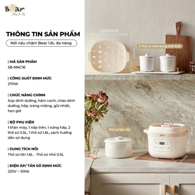 Combo Nồi Nấu Chậm Bear NNC16 1.6L + Máy Xay Ăn Dặm Bear 5H02D24 0.3L - Giá ưu đãi 1.114.000 VND 4 Combo Nồi Nấu Chậm Bear NNC16 1.6L + Máy Xay Ăn Dặm Bear 5H02D24 0.3L - Giá ưu đãi 1.114.000 VND 4