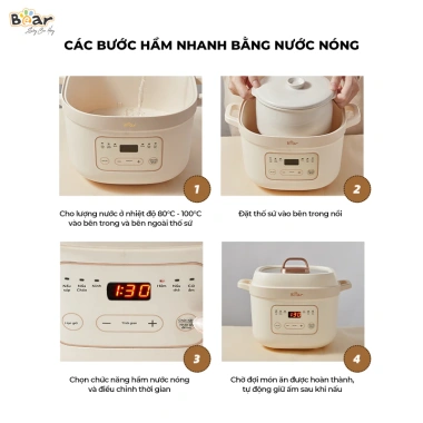 Combo Nồi Nấu Chậm Bear NNC16 1.6L + Máy Xay Ăn Dặm GR B03V8 0.3L 8 lưỡi dao - Giá ưu đãi 1,431,000₫