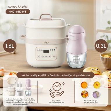 Combo Nồi Nấu Chậm Bear NNC16 1.6L + Máy Xay Ăn Dặm GR B03V8 0.3L 8 lưỡi dao - Giá ưu đãi 1,431,000₫