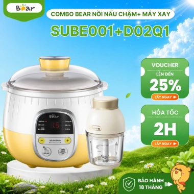 Combo Nồi nấu chậm + Chưng yến SUBE001 + Máy xay ăn dặm rau củ - BH 18 tháng, Giá ưu đãi 1.128.000 VNĐ