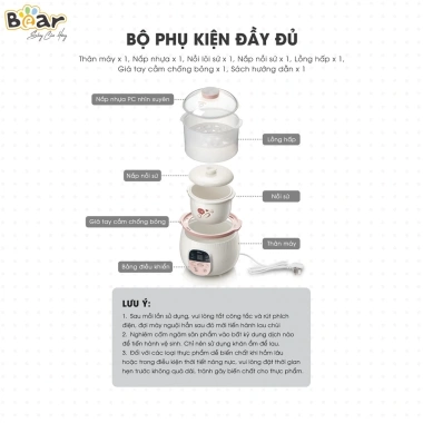 Combo Nồi nấu chậm + Chưng yến SUBE001 + Máy xay ăn dặm rau củ - BH 18 tháng, Giá ưu đãi 1.128.000 VNĐ